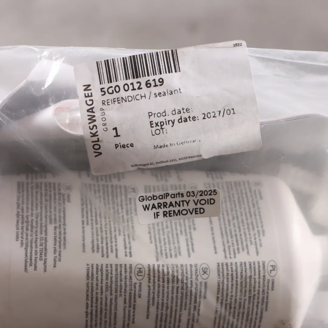 Botella De Sellador De Neumáticos Repuesto para Volkswagen Audi Seat Skoda con número de pieza 5G0012619 Volkswagen Audi Seat Skoda Botella De Sellador De Neumáticos Repuesto - SKU 5G0012619 - Número de pieza 5G0012619