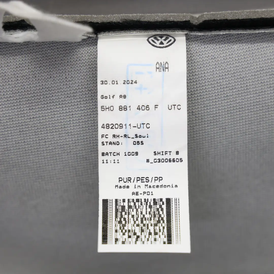 MK8 R Line Base Asiento Delantero Inferior Derecho Alcantara para Volkswagen GOLF CD1 con número de pieza 5H0881406F Volkswagen GOLF CD1 MK8 R Line Base Asiento Delantero Inferior Derecho Alcantara - SKU 5H0881406F - Número de pieza 5H0881406F