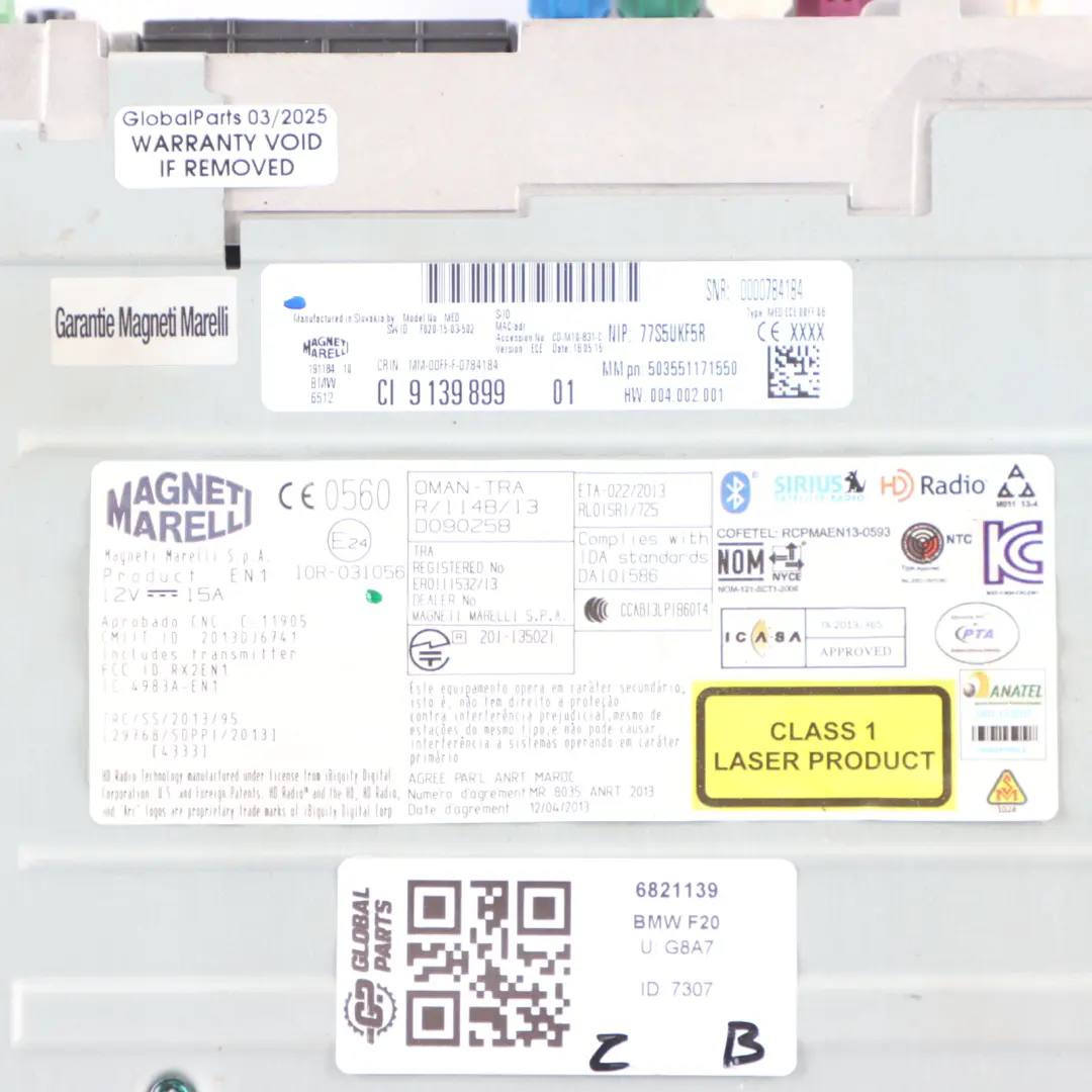 DAB Bluetooth Unidad Principal Básica para BMW F10 LCI F20 F21 F30 F31 con número de pieza 6821139 BMW F10 LCI F20 F21 F30 F31 DAB Bluetooth Unidad Principal Básica - SKU 6821139 - Número de pieza 6821139