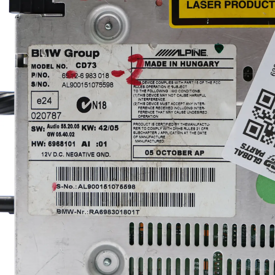 Unidad Control Tablero Reproductor CD Radio Profesional para BMW E90 con número de pieza 6983018 BMW E90 Unidad Control Tablero Reproductor CD Radio Profesional - SKU 6983018-1 - Número de pieza 6983018