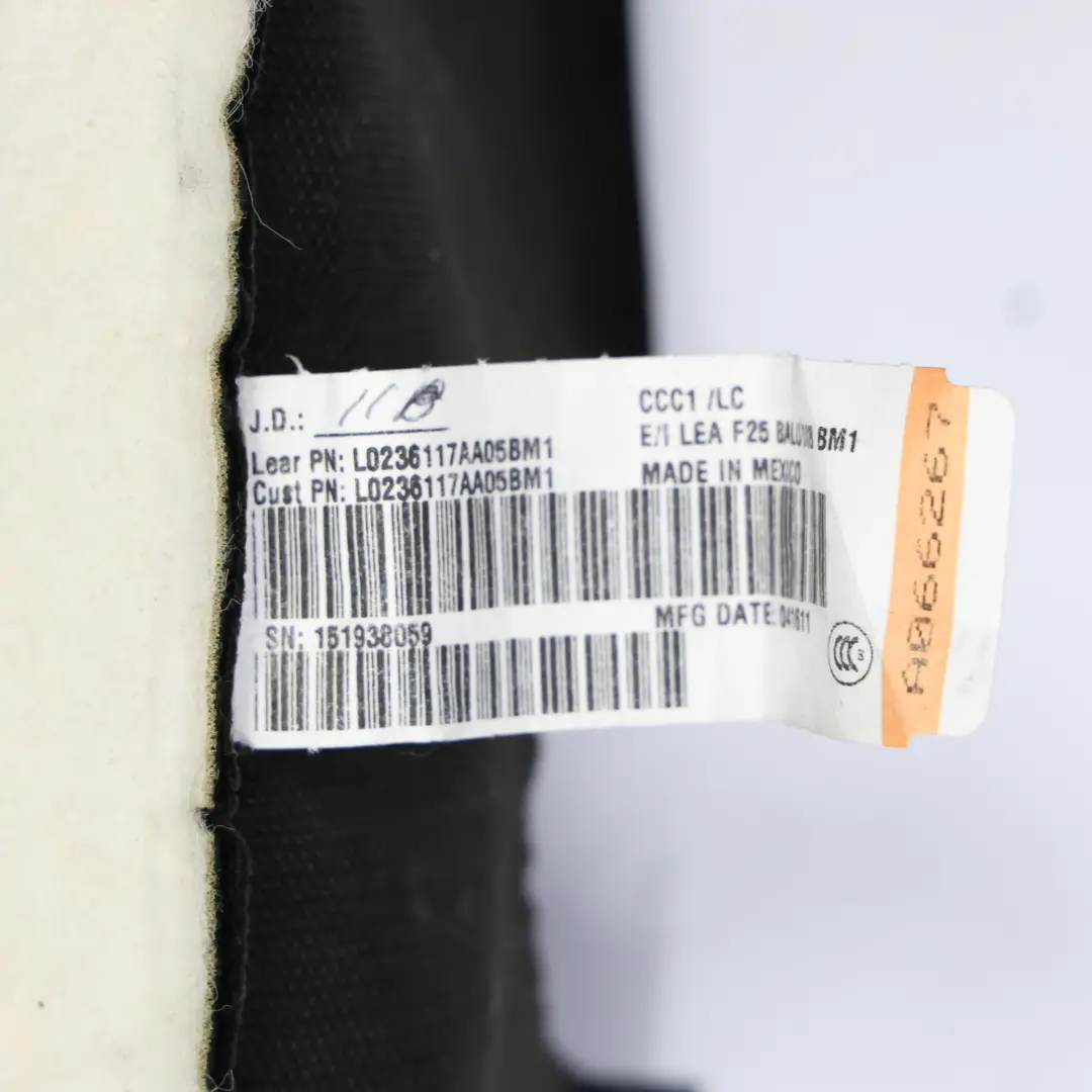 BMW X3 F25 Asiento Respaldo Delantero Izquierdo Calefactable Cuero Negro - SKU 7255655 - Número de pieza 7255655
