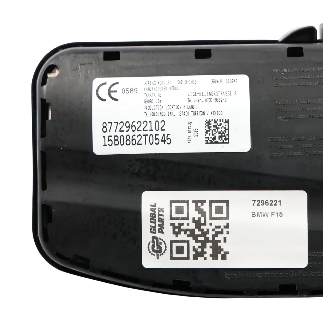 BMW X5 F15 X6 F16 Modulo Aria Laterale Sedile Anteriore Sinistro Nero - SKU 7296221 - Numero di parte 7296221