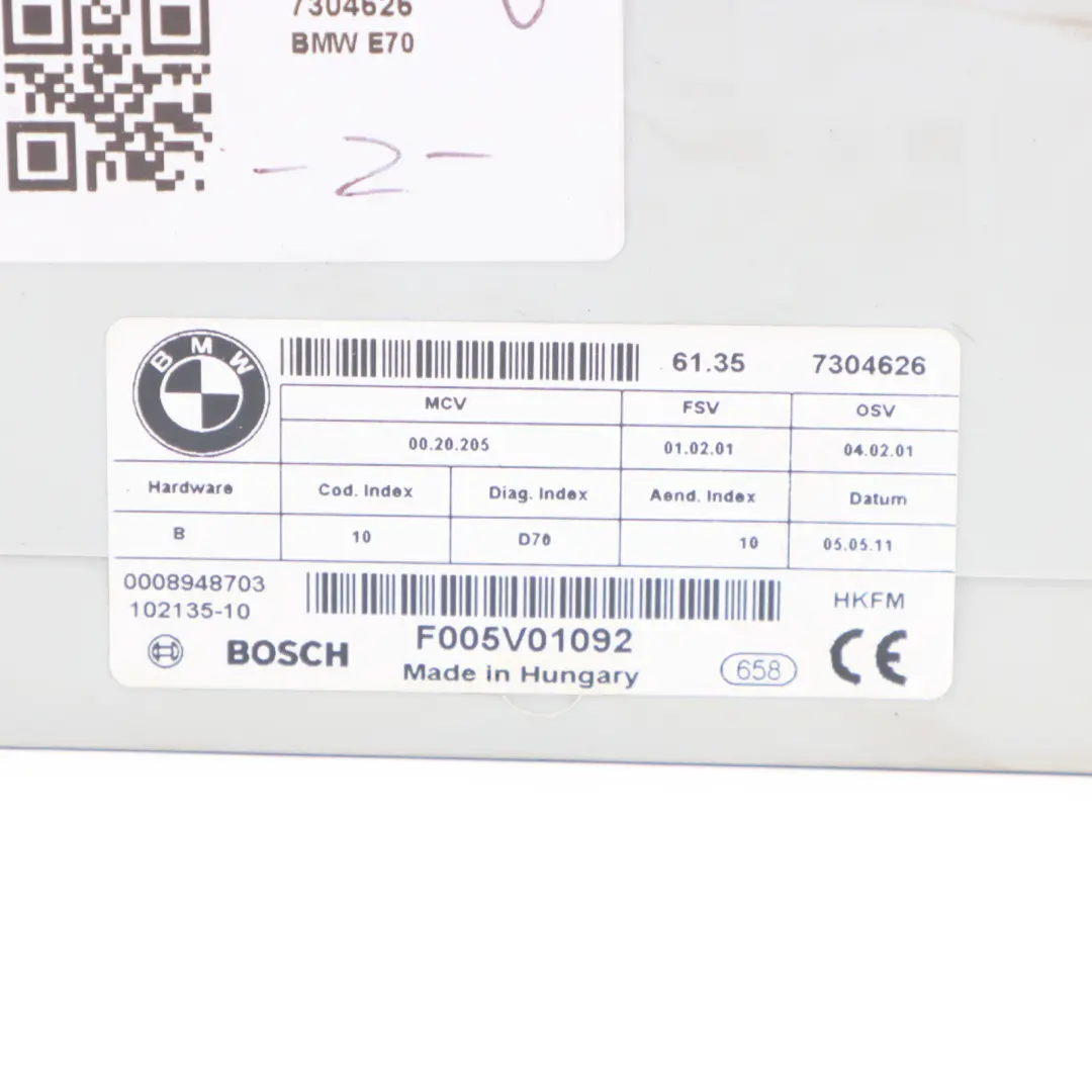 Module Couvercle Coffre Commande Hayon Arrière pour BMW X5 E70 X6 E71 à propos du numéro de pièce 7304626 BMW X5 E70 X6 E71 Module Couvercle Coffre Commande Hayon Arrière - SKU 7304626 - Numéro de pièce 7304626