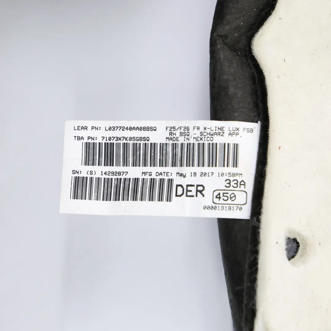 Front Seat Backrest BMW X3 F25 X4 F26 Back Rest Heated Right O/S Leather Black to with Part number 7366958 Front Seat Backrest BMW X3 F25 X4 F26 Back Rest Heated Right O/S Leather Black - SKU 7366958 - Part number 7366958