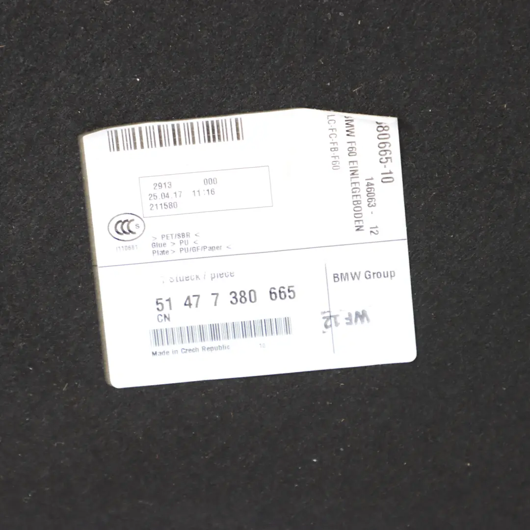 Mini Countryman F60 Trunk Floor Boot Carpet Luggage Compartment - SKU 7380665 - Part number 7380664