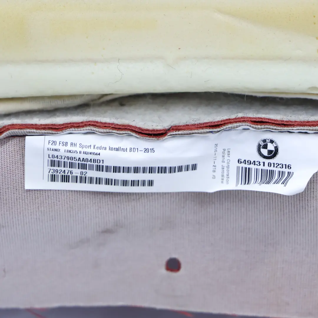 Oparcie Fotela Prawy Przód Sport Podgrzewane Czerwona Skóra do BMW F36 o numerze 7392476 BMW F36 Oparcie Fotela Prawy Przód Sport Podgrzewane Czerwona Skóra - SKU 7392476-1 - Numer Części 7392476