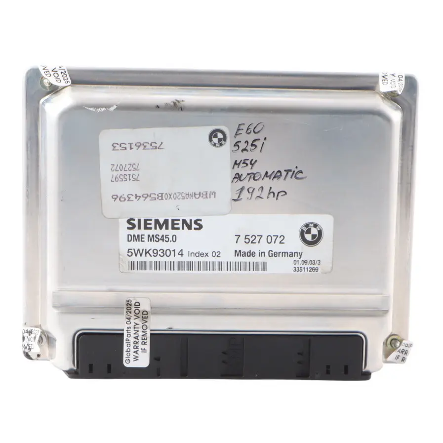 BMW E60 E61 E65 530i 730i M54 192HP Engine Control Unit DME 7527072 Automatic