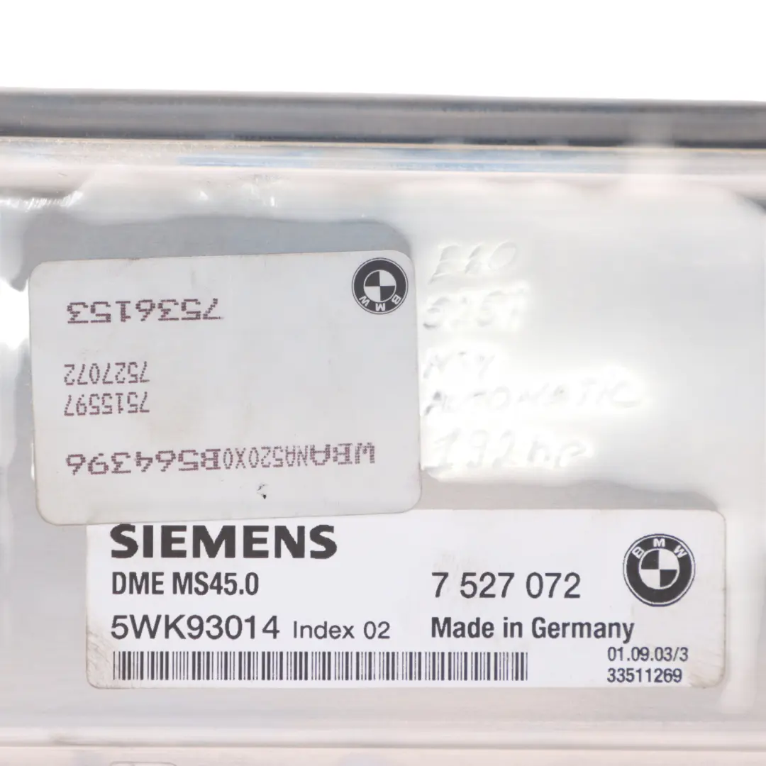 730i M54 192HP Engine Control Unit DME Automatic to BMW E60 E61 E65 530i with Part number 7527072 BMW E60 E61 E65 530i 730i M54 192HP Engine Control Unit DME Automatic - SKU 7527072-11 - Part number 7527072