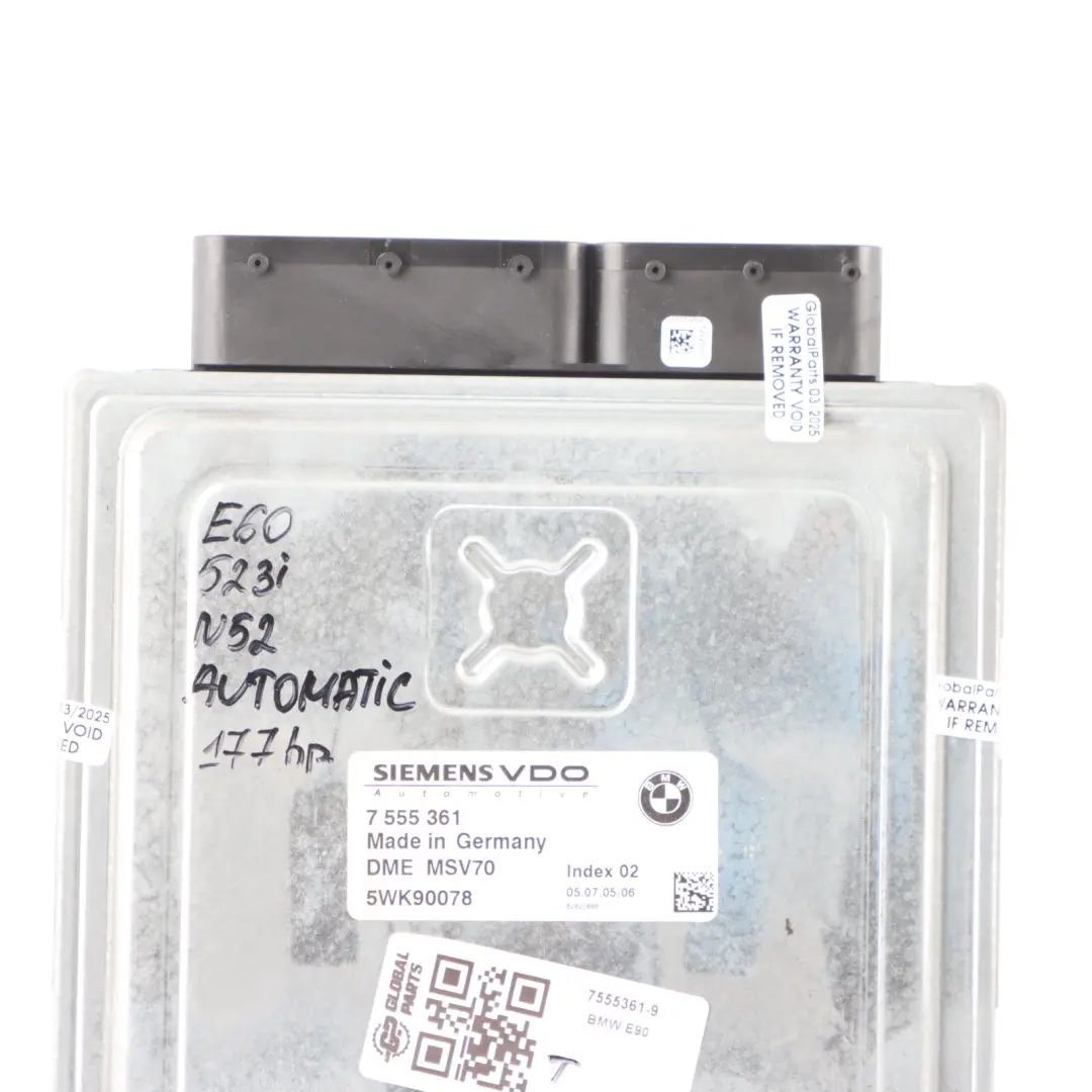BMW E60 E90 E91 N52 323i 523i 177HP Engine Control ECU DME Automatic - SKU 7555361-9 - Part number 7555361