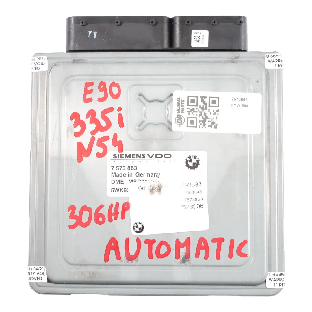 N54 306HP Unidad Control Motor ECU DME para BMW E60 E90 E91 335I 535I con número de pieza 7573863 BMW E60 E90 E91 335I 535I N54 306HP Unidad Control Motor ECU DME - SKU 7573863 - Número de pieza 7573863
