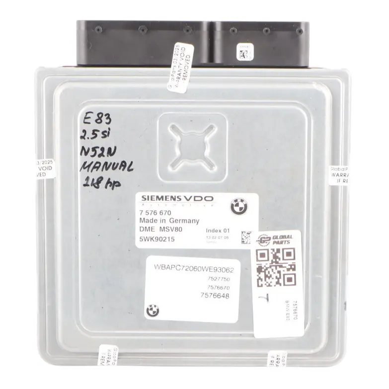 2.5Si N52N 218HP Engine Control Module ECU DME Manual to BMW X3 E83 LCI with Part number 7576670 BMW X3 E83 LCI 2.5Si N52N 218HP Engine Control Module ECU DME Manual - SKU 7576670 - Part number 7576670