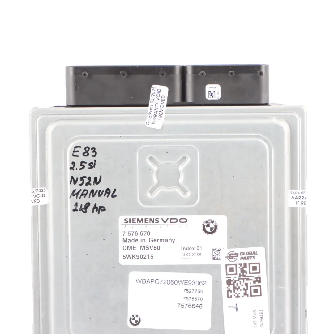 2.5Si N52N 218HP Engine Control Module ECU DME Manual to BMW X3 E83 LCI with Part number 7576670 BMW X3 E83 LCI 2.5Si N52N 218HP Engine Control Module ECU DME Manual - SKU 7576670 - Part number 7576670