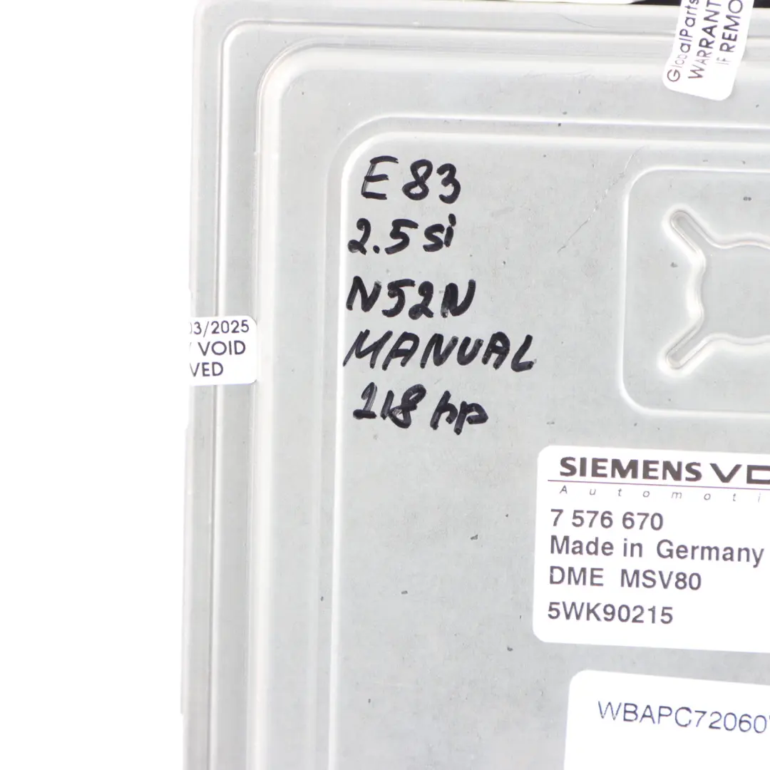 2.5Si N52N 218HP Engine Control Module ECU DME Manual to BMW X3 E83 LCI with Part number 7576670 BMW X3 E83 LCI 2.5Si N52N 218HP Engine Control Module ECU DME Manual - SKU 7576670 - Part number 7576670