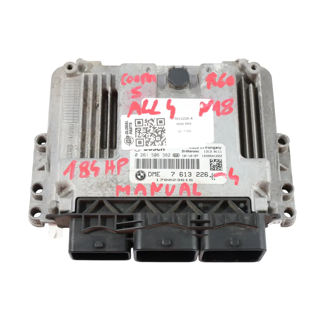 Mini R60 ALL4 N18 184PS Steuer Gerät ECU DME Kit Schlüssel CAS3 - SKU 7613226-4 - Teilenummer 7613226