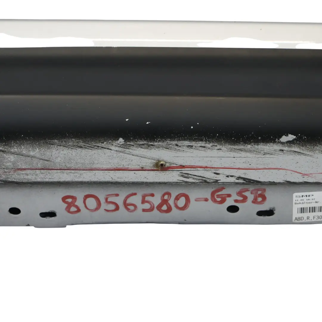 Side Skirt Sill Strip Right O/S Glacier Silver Metallic A83 to BMW F30 F31 M Sport with Part number 8056580 BMW F30 F31 M Sport Side Skirt Sill Strip Right O/S Glacier Silver Metallic A83 - SKU 8056580-GSB - Part number 8056580