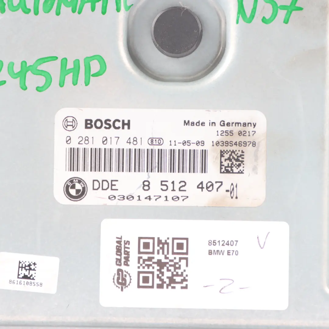 BMW X5 E70 LCI X6 E71 30dX Diesel N57 245HP Engine ECU DDE Automatic - SKU 8512407 - Part number 8512407