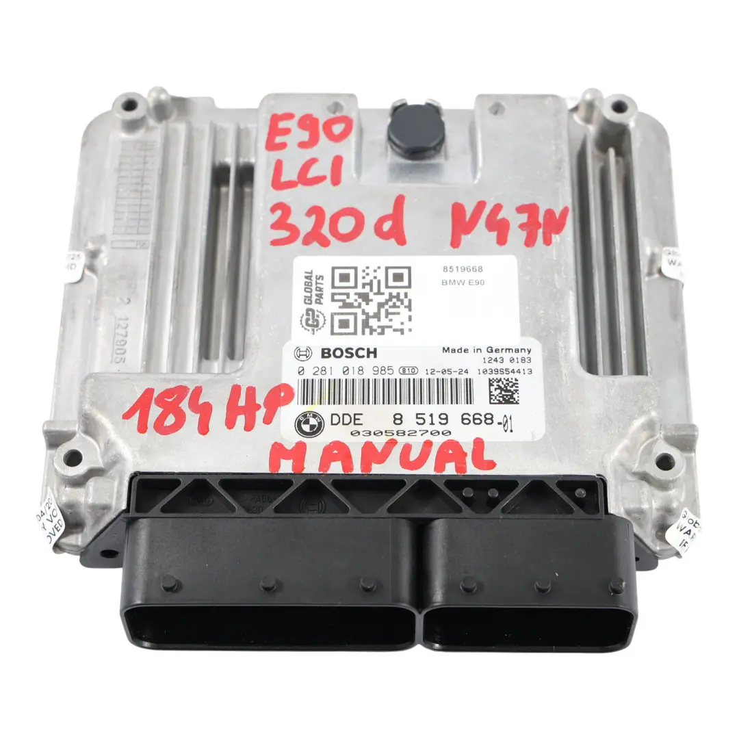 N47N 184HP Unidad Control Motor ECU DDE Manual para BMW E90 E91 LCI 320D con número de pieza 8519668 BMW E90 E91 LCI 320D N47N 184HP Unidad Control Motor ECU DDE Manual - SKU 8519668 - Número de pieza 8519668