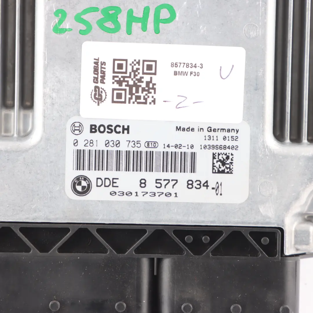 N57N 258HP Engine Control Moudle Unit ECU Kit DDE 8577834 to BMW F30 F31 330d with Part number 8577835 BMW F30 F31 330d N57N 258HP Engine Control Moudle Unit ECU Kit DDE 8577834 - SKU 8577834-3 - Part number 8577835