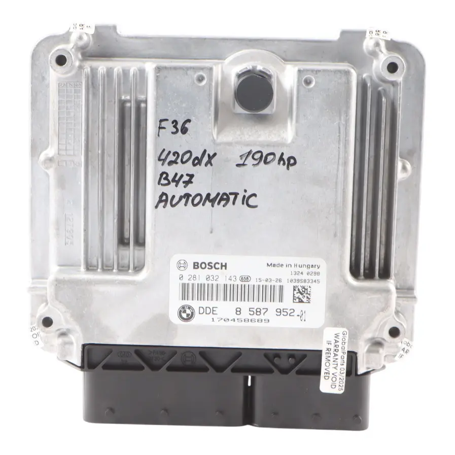 120dX 320dX 420dX B47 190HP Engine ECU Unit DDE to BMW F20 F21 F30 LCI F36 with Part number 8587952 BMW F20 F21 F30 LCI F36 120dX 320dX 420dX B47 190HP Engine ECU Unit DDE - SKU 8587952-6 - Part number 8587952