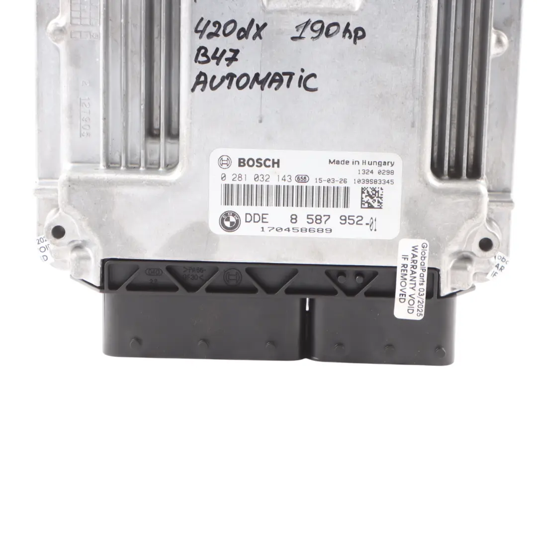 120dX 320dX 420dX B47 190HP Engine ECU Unit DDE to BMW F20 F21 F30 LCI F36 with Part number 8587952 BMW F20 F21 F30 LCI F36 120dX 320dX 420dX B47 190HP Engine ECU Unit DDE - SKU 8587952-6 - Part number 8587952