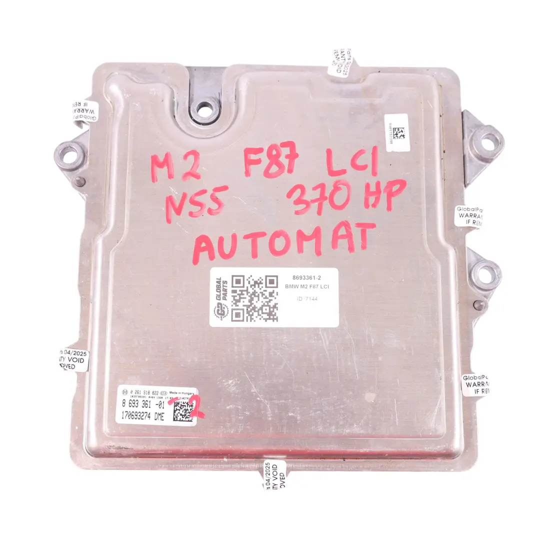 370HP N55 Module Commande Moteur ECU DME Automatique pour BMW F87 LCI M2 à propos du numéro de pièce 8693361 BMW F87 LCI M2 370HP N55 Module Commande Moteur ECU DME Automatique - SKU 8693361-2 - Numéro de pièce 8693361