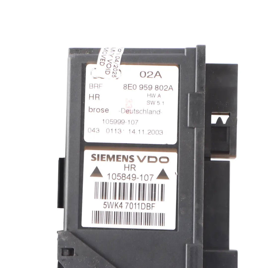 Door Window Lifter Regulator Motor Right O/S to Audi A4 B6 Rear with Part number 8E0959802A Audi A4 B6 Rear Door Window Lifter Regulator Motor Right O/S - SKU 8E0959802A - Part number 8E0959802A