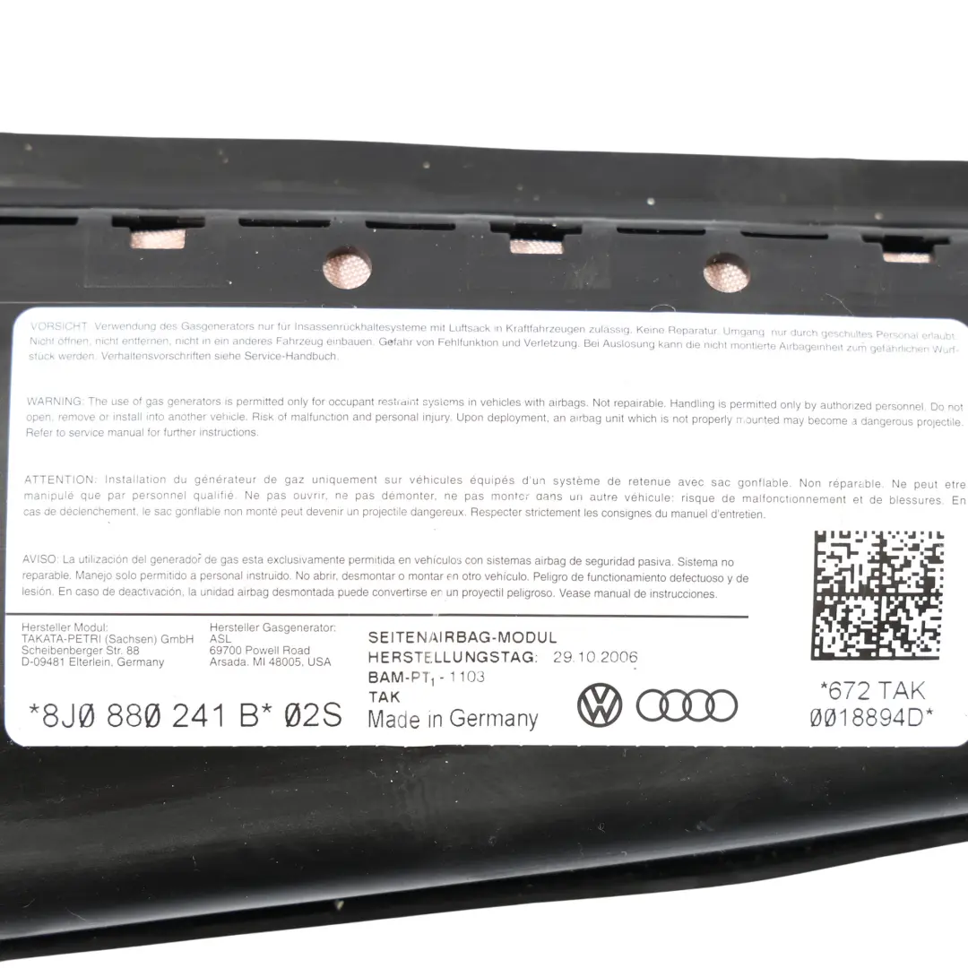 Audi TT 8J Seat Side Air Module Front Left N/S - SKU 8J0880241B - Part number 8J0880241B