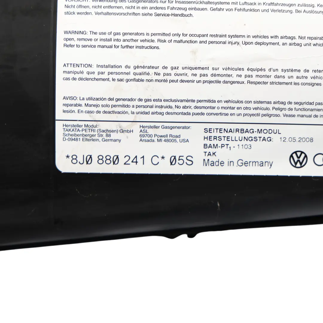 Coupé Roadster Module D'Air Pour Siège Avant Gauche Côté pour Audi TT 8J à propos du numéro de pièce 8J0880241C Audi TT 8J Coupé Roadster Module D'Air Pour Siège Avant Gauche Côté - SKU 8J0880241C - Numéro de pièce 8J0880241C