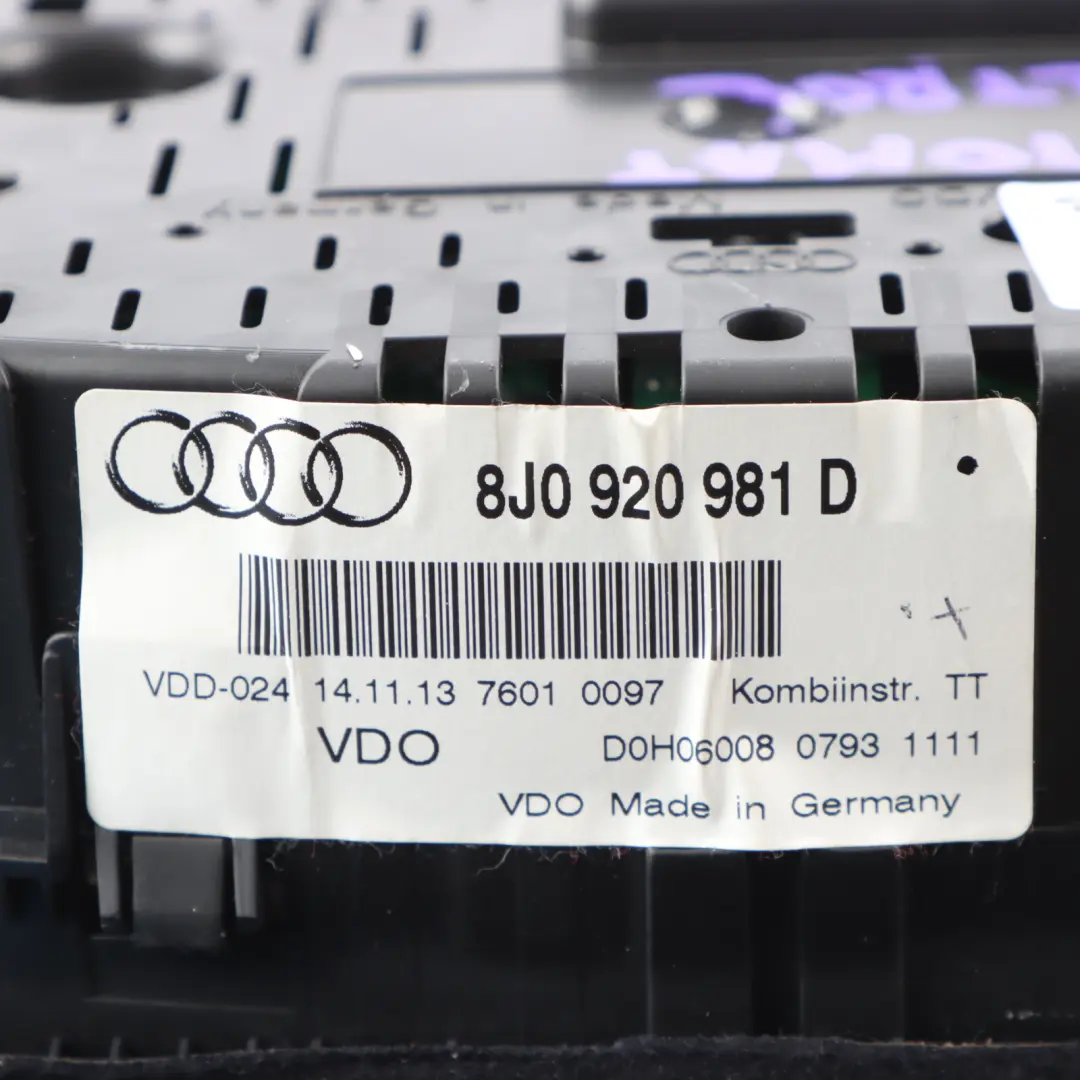 Instrument Cluster Speedo Meter Clocks Automatic to Audi TTS 8J Petrol with Part number 8J0920981D Audi TTS 8J Petrol Instrument Cluster Speedo Meter Clocks Automatic - SKU 8J0920981D - Part number 8J0920981D