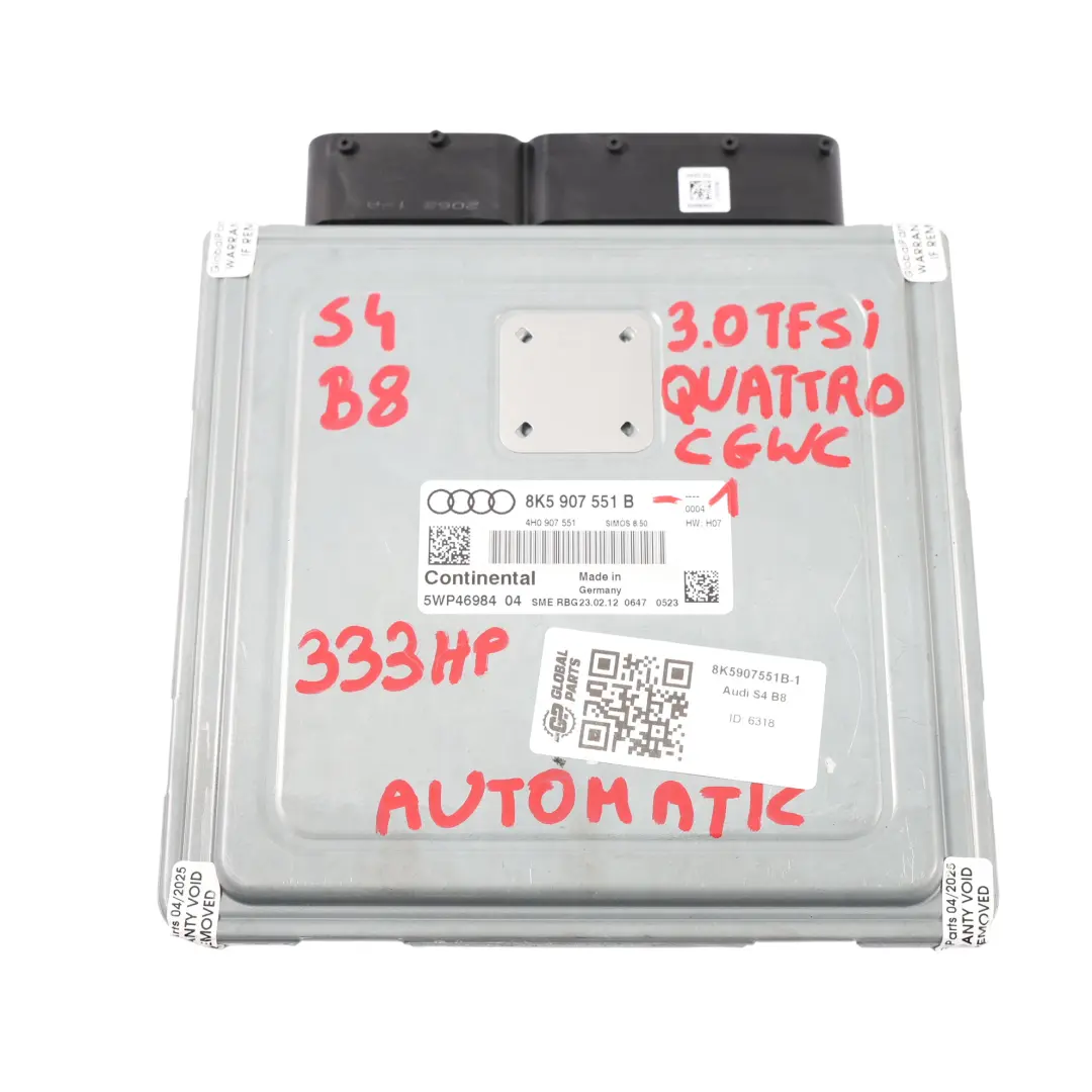 Audi S4 B8 3.0 TFSI CGWC 333HP Quattro Engine Control Module ECU Kit - SKU 8K5907551B-1 - Part number 8K5907551B