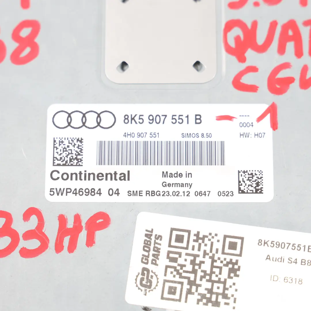 CGWC 333HP Quattro Módulo Control Motor Kit ECU para Audi S4 B8 3.0 TFSI con número de pieza 8K5907551B Audi S4 B8 3.0 TFSI CGWC 333HP Quattro Módulo Control Motor Kit ECU - SKU 8K5907551B-1 - Número de pieza 8K5907551B
