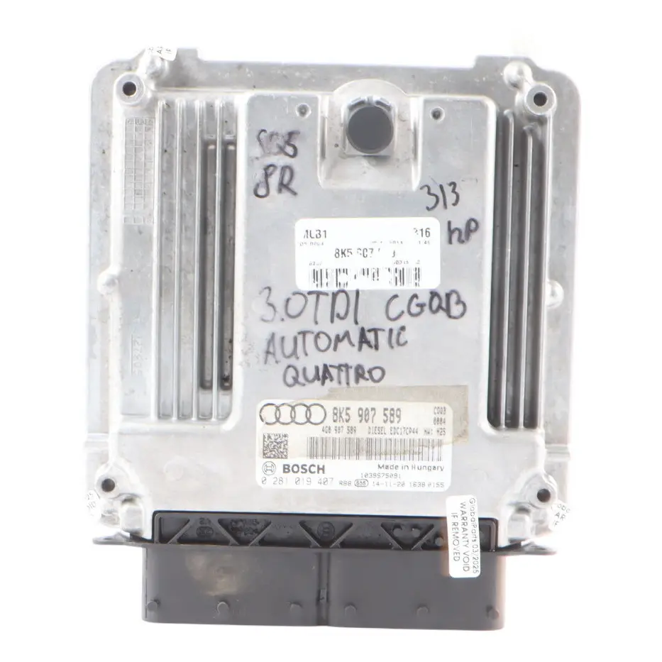 CGQB Quattro 313HP Engine Control ECU Automatic to Audi SQ5 8R 3.0 TDI with Part number 8K5907589 Audi SQ5 8R 3.0 TDI CGQB Quattro 313HP Engine Control ECU Automatic - SKU 8K5907589 - Part number 8K5907589
