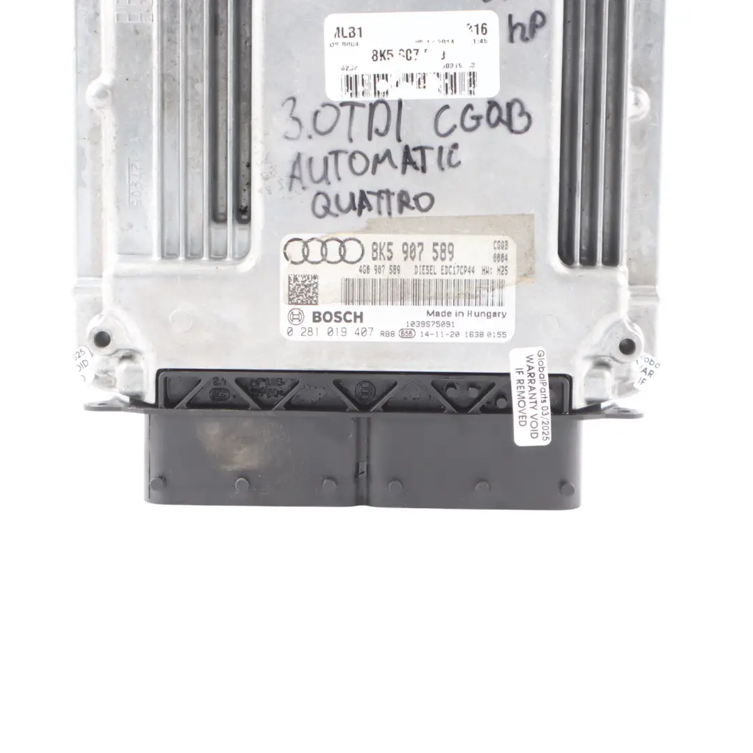 CGQB Quattro 313HP Engine Control ECU Automatic to Audi SQ5 8R 3.0 TDI with Part number 8K5907589 Audi SQ5 8R 3.0 TDI CGQB Quattro 313HP Engine Control ECU Automatic - SKU 8K5907589 - Part number 8K5907589