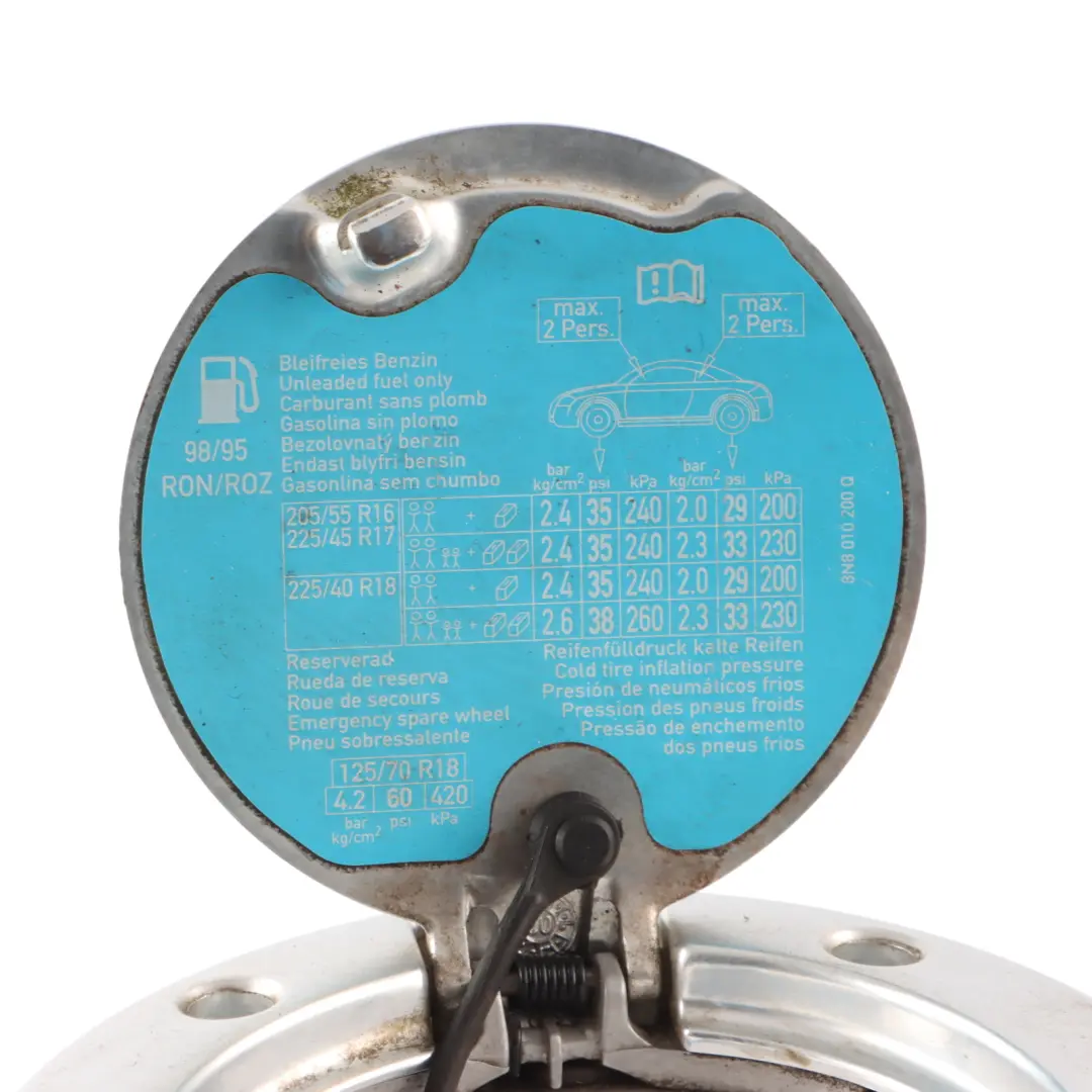 8N Fuel Filler Fill Flap Cover Opening Cap Aluminium to Audi TT with Part number 8N0809905C Audi TT 8N Fuel Filler Fill Flap Cover Opening Cap Aluminium - SKU 8N0809905C - Part number 8N0809905C