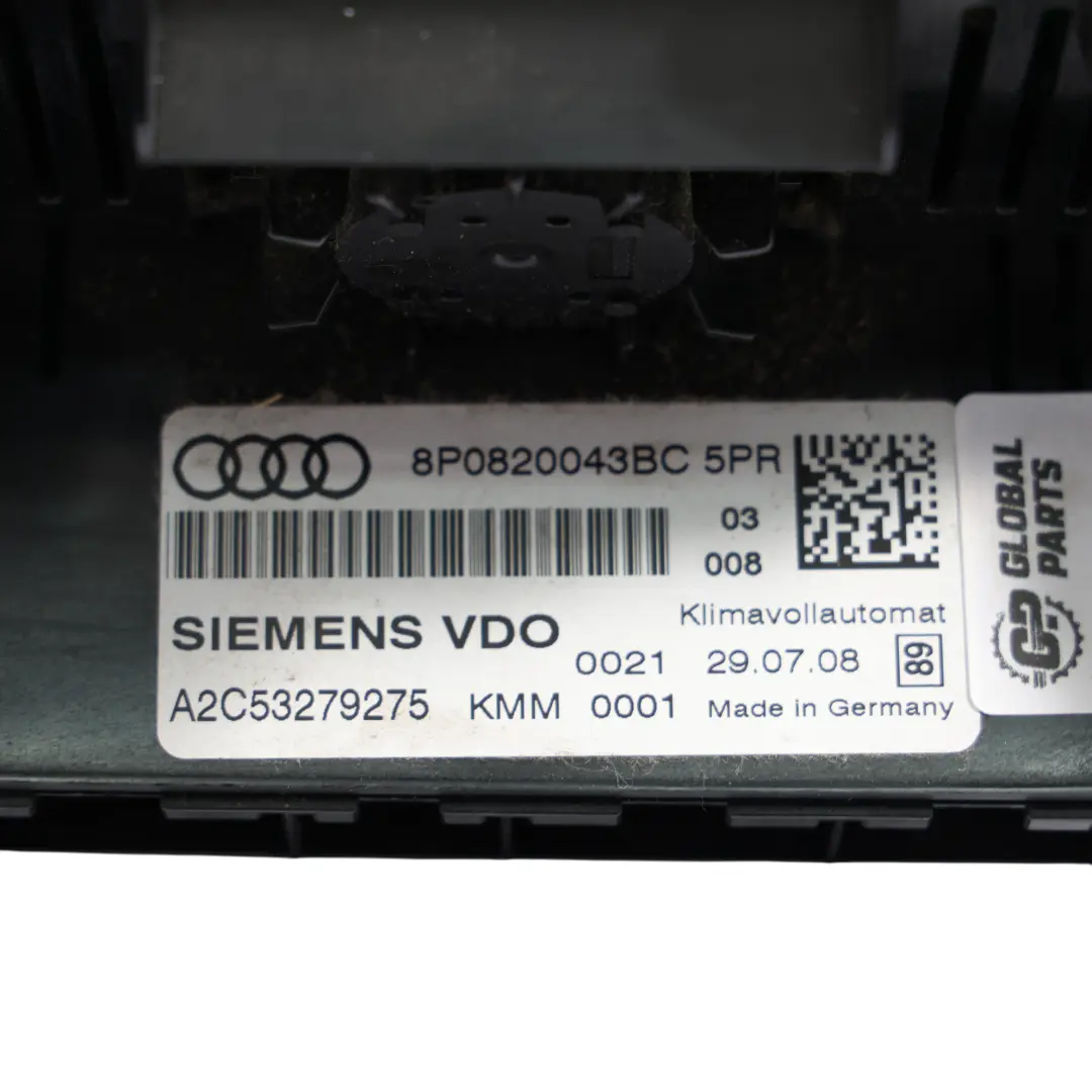 Audi A3 8P Dashboard Air Vent A/C Heater Climate Control Panel - SKU 8P0820043BC - Part number 8P0820043BC