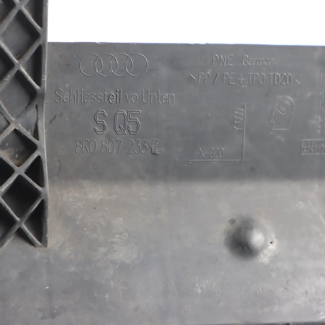 Front Bumper Undertray Underfloor Centre Trim Panel Cover to Audi Q5 8R with Part number 8R0807233E Audi Q5 8R Front Bumper Undertray Underfloor Centre Trim Panel Cover - SKU 8R0807233E - Part number 8R0807233E