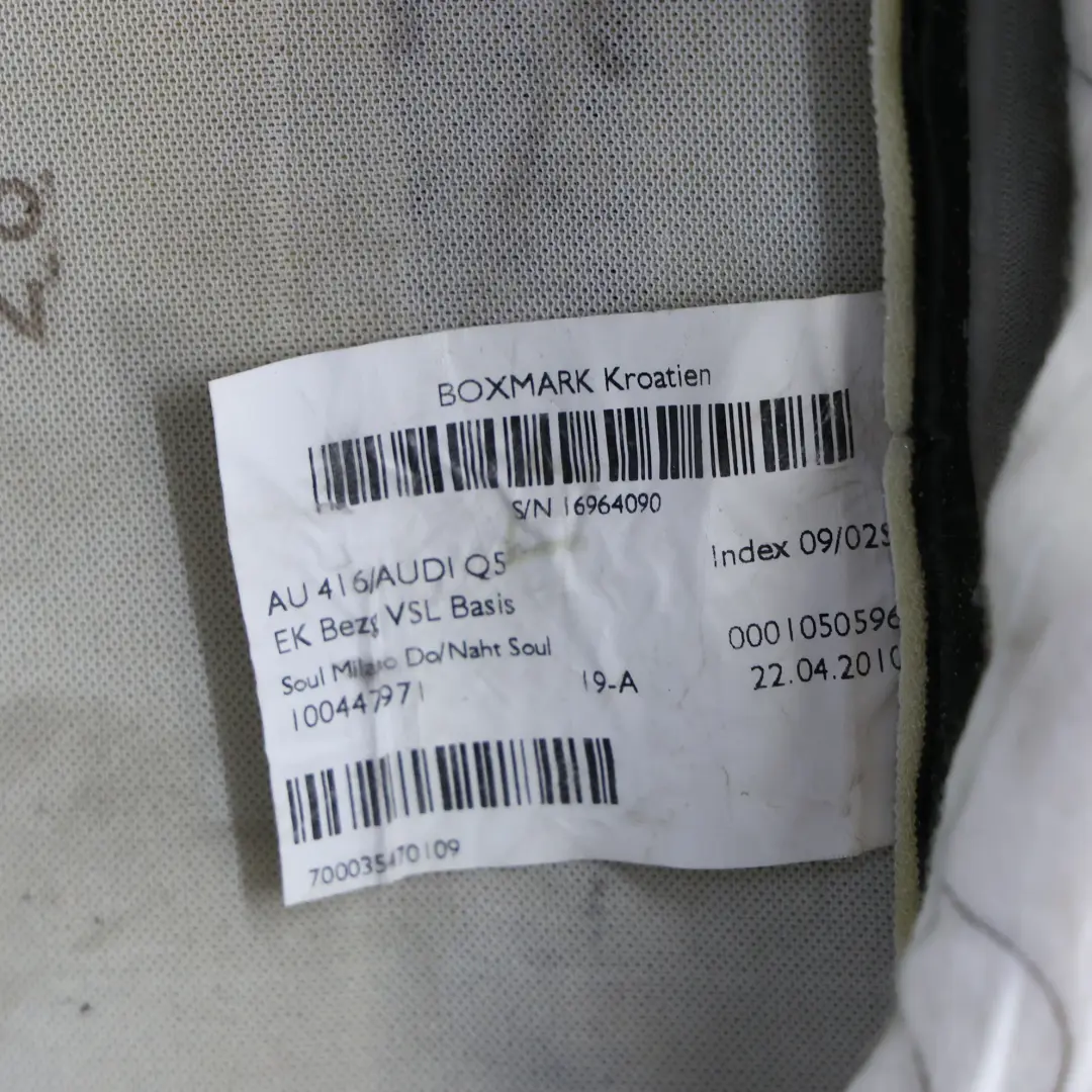 Siedzisko Fotela Grzane Skóra Lewy Przód do Audi Q5 8R o numerze 8R0881405F Audi Q5 8R Siedzisko Fotela Grzane Skóra Lewy Przód - SKU 8R0881405F - Numer Części 8R0881405F