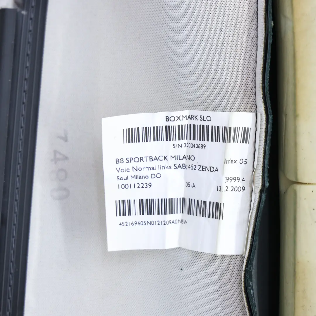 Audi A5 8T Sportback Seat Backrest Front Left N/S Interior Leather Soul Black - SKU 8T8881805Q - Part number 8T8881805Q
