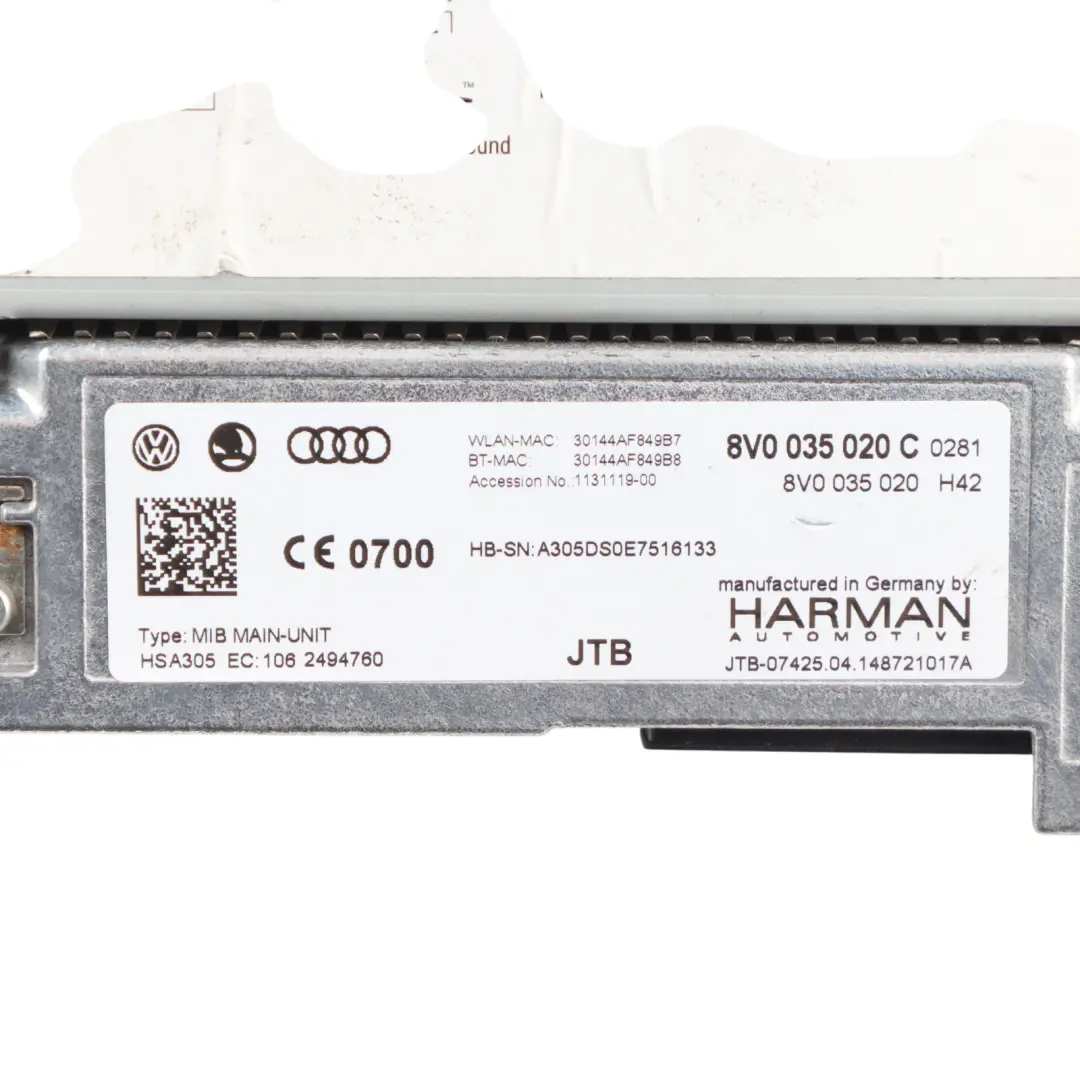 Audi A3 8V Dashboard Sat Navigation Unit System - SKU 8V0035020C - Part number 8V0035020C