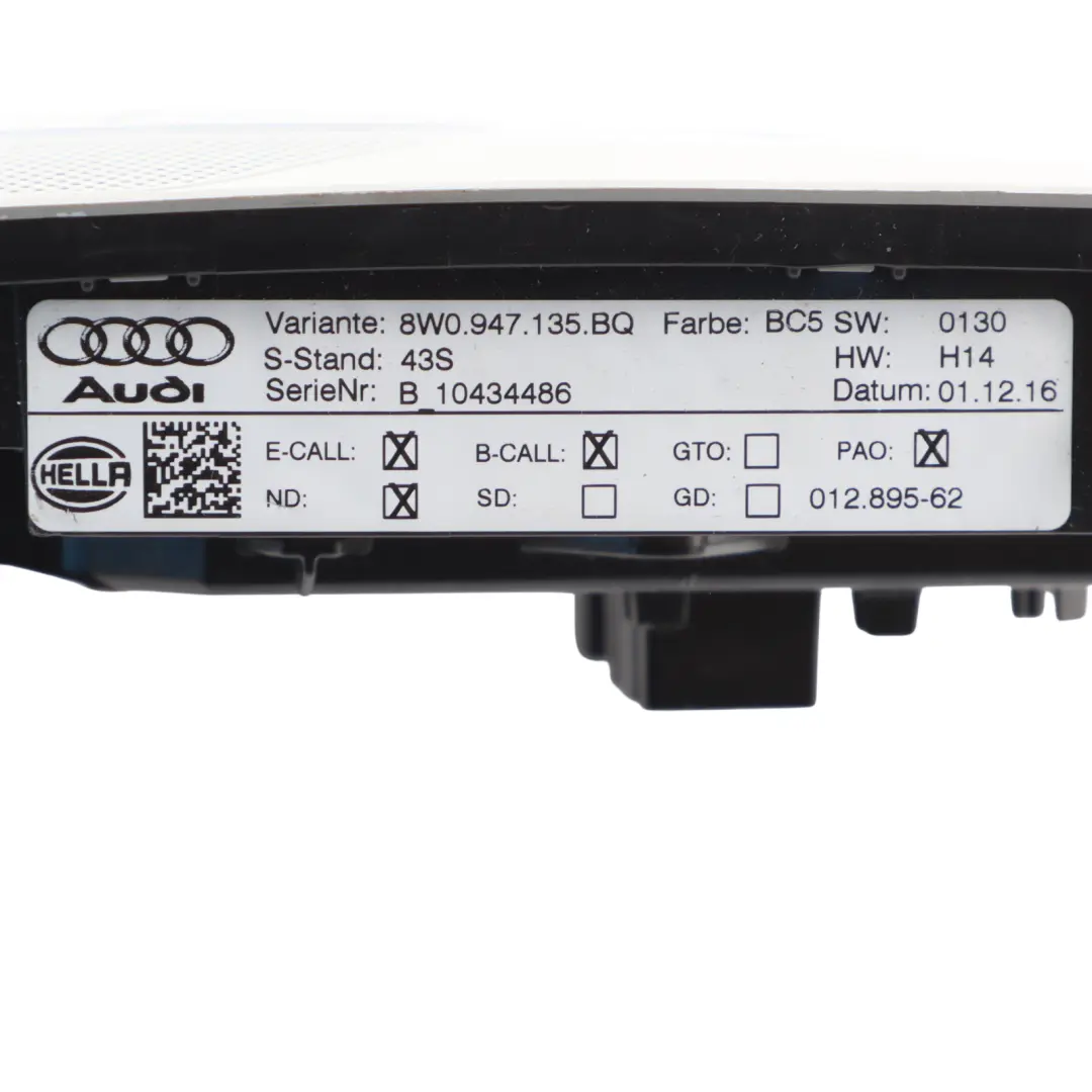 Interior Roof Light Panel Grey Rear Reading Lamp to Audi A5 F5 with Part number 8W0947135BQ Audi A5 F5 Interior Roof Light Panel Grey Rear Reading Lamp - SKU 8W0947135BQ-1 - Part number 8W0947135BQ