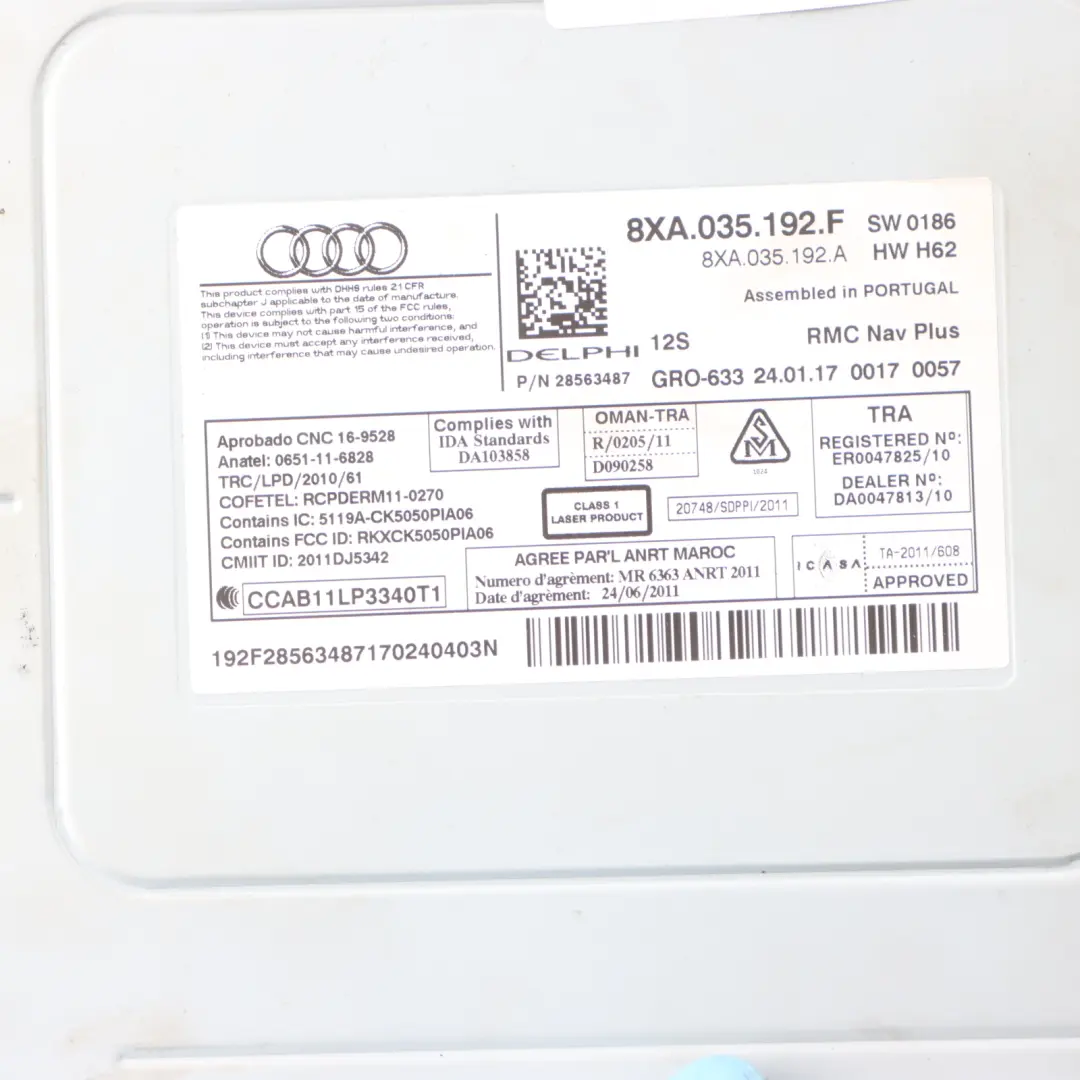 Audi A1 8X Stereo Sat Navi Navigation Radio Head Unit - SKU 8XA035192F-1 - Part number 8XA035192F