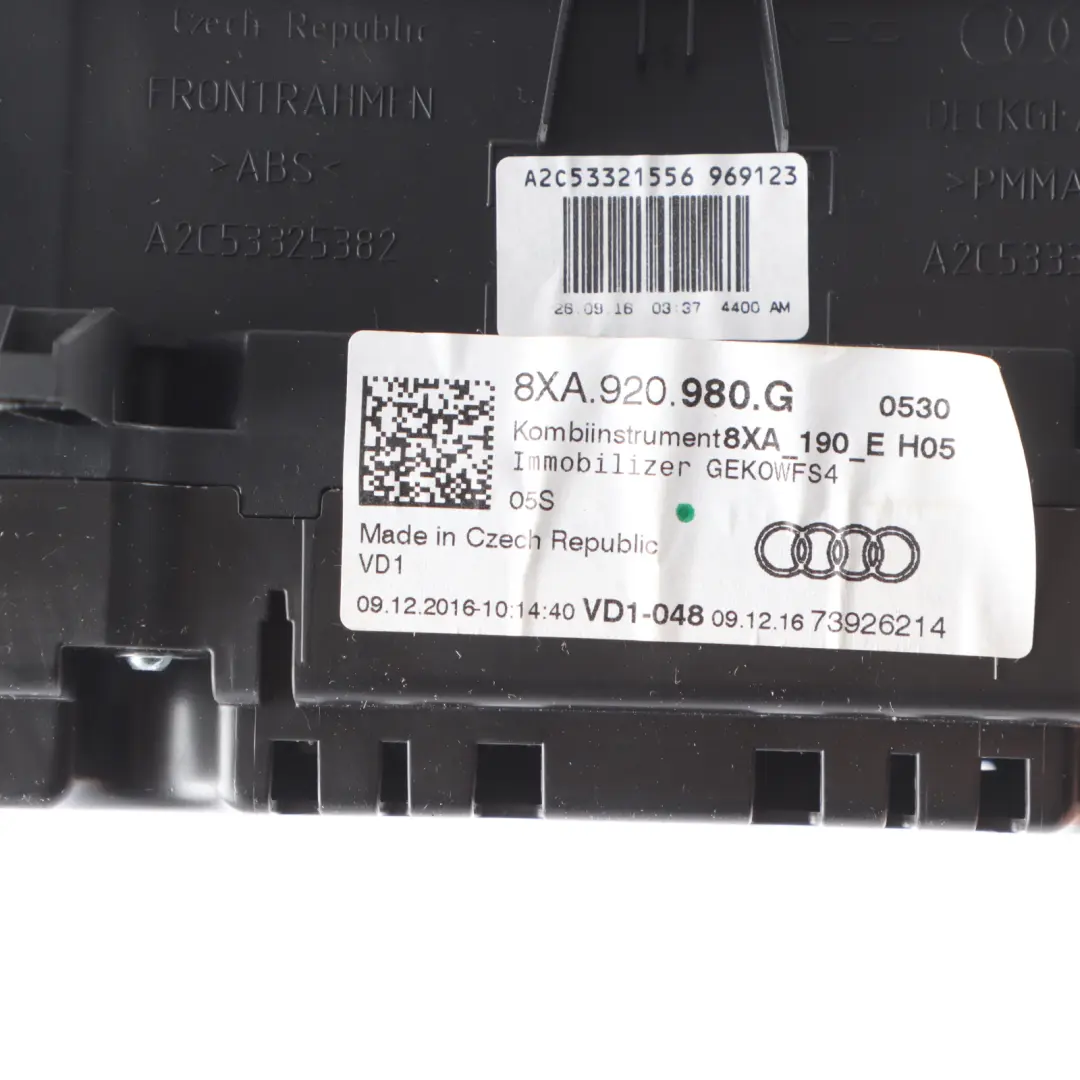 Instrument Cluster Speedometer Clocks Manual 2.0 Petrol to Audi S1 8X with Part number 8XA920980G Audi S1 8X Instrument Cluster Speedometer Clocks Manual 2.0 Petrol - SKU RHD-8XA920980G - Part number 8XA920980G