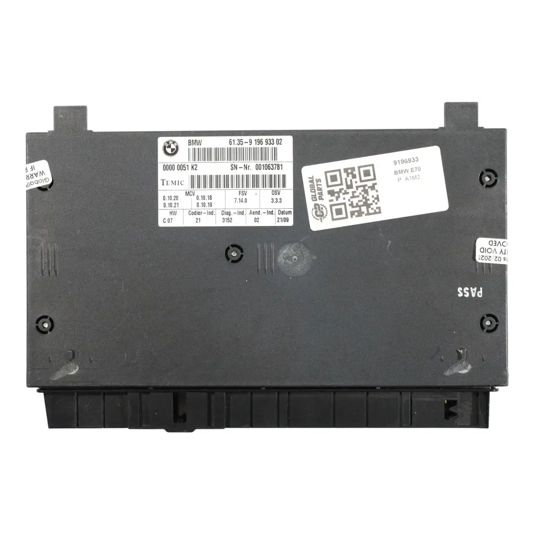 Control Unit Module ECU to BMW E70 E71 Seat with Part number 9196933 BMW E70 E71 Seat Control Unit Module ECU - SKU 9196933 - Part number 9196933