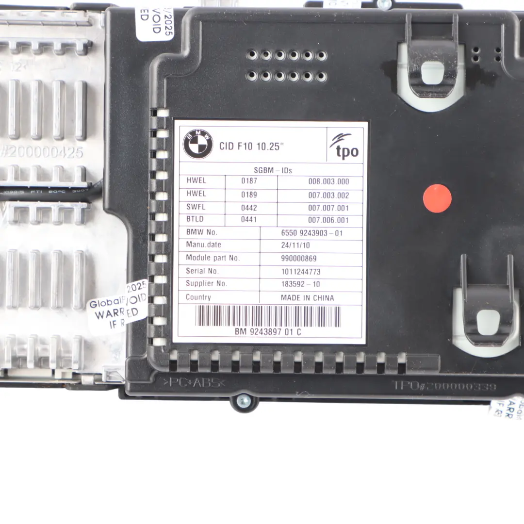 BMW F10 F11 Onboard Display Central Information Screen Monitor 10" 9243903 - SKU 9243897-1 - Part number 9243897