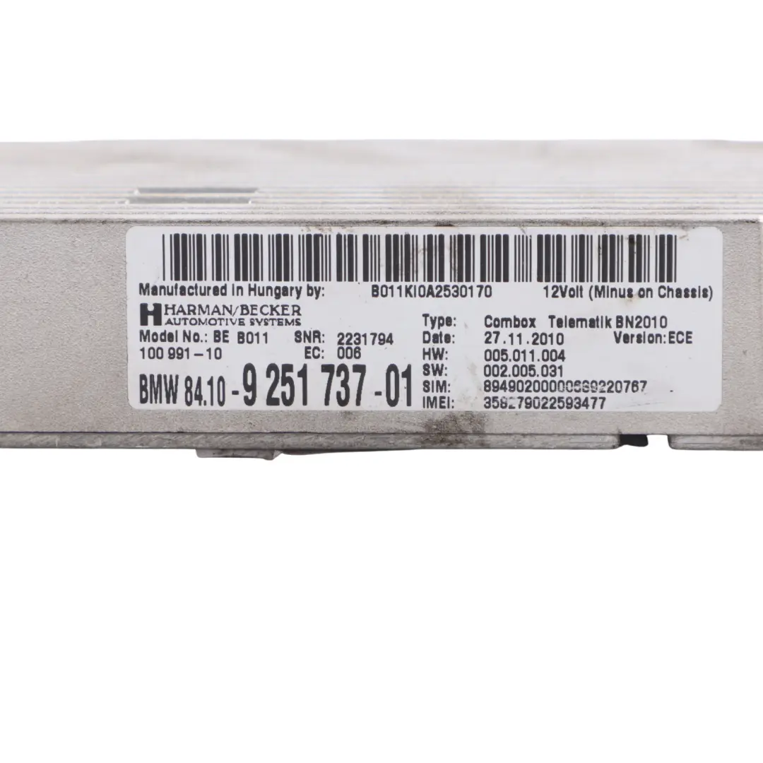 Telematics Module Bluetooth Combox Telematik ECU to BMW F07 F10 F11 with Part number 9251737 BMW F07 F10 F11 Telematics Module Bluetooth Combox Telematik ECU - SKU 9251737 - Part number 9251737