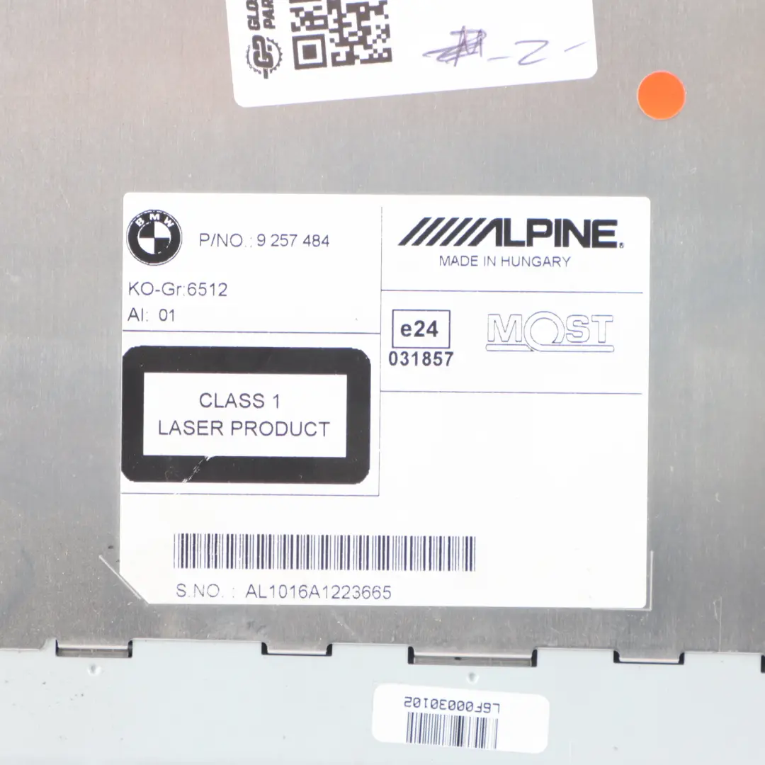 BMW F10 F11 F12 Alpine CD Radio Player Head Unit - SKU 9257484 - Part number 9257484