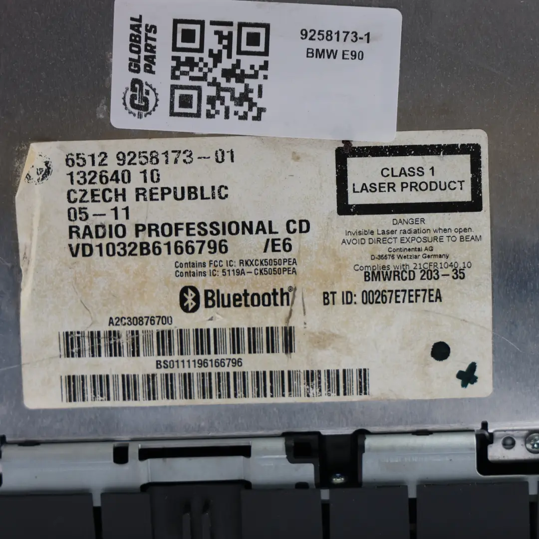  Radio CD BMW E87 E90 E91 LCI Professional Bluetooth Player Control Unit - SKU 9258173-1 - Part number 9258173