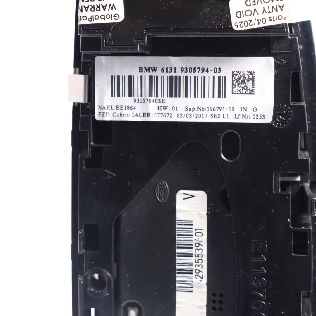 BMW F23 F33 F83 M4 Roof Centre Function Light Panel Switch Unit Black - SKU 9305794-1 - Part number 9305794