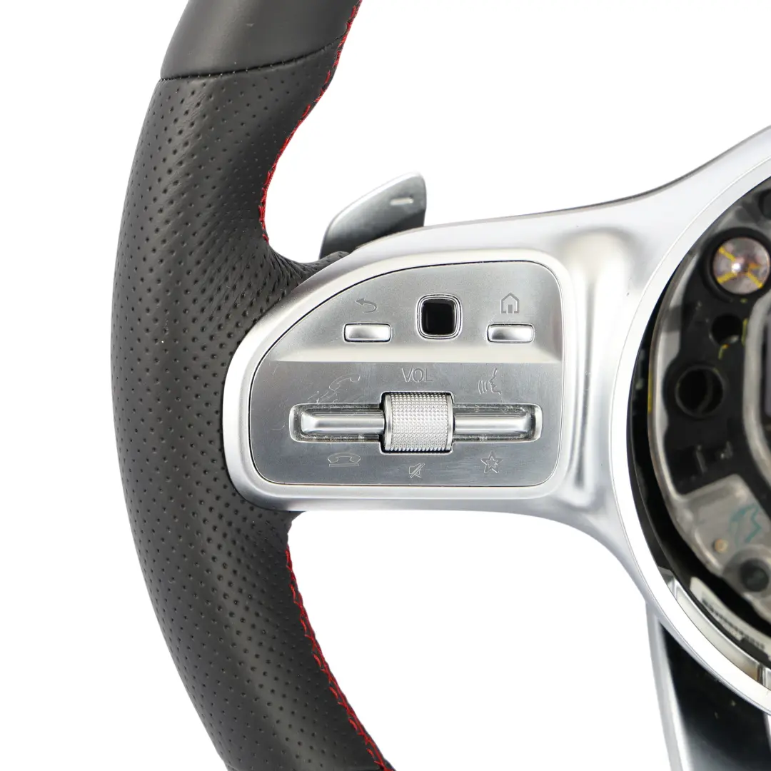 Steering Wheel Mercedes W177 W247 NEW Black Leather Paddle Shift Red Threads to with Part number A0004609102 Steering Wheel Mercedes W177 W247 NEW Black Leather Paddle Shift Red Threads - SKU A0004609102-1 - Part number A0004609102