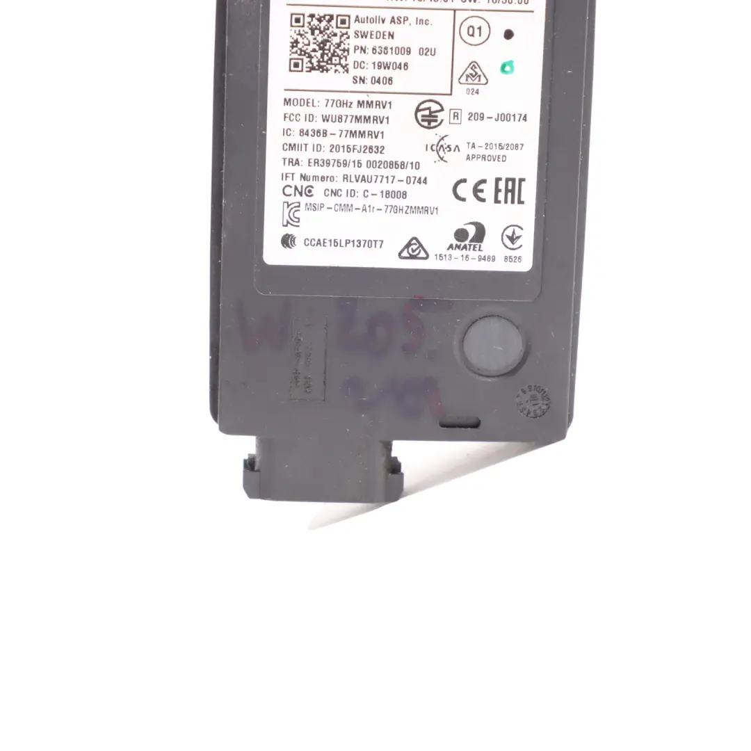 Radar Sensor Mercedes W177 W205 W213 Distronic Control Unit Module to with Part number A0009051912 Radar Sensor Mercedes W177 W205 W213 Distronic Control Unit Module - SKU A0009051912 - Part number A0009051912